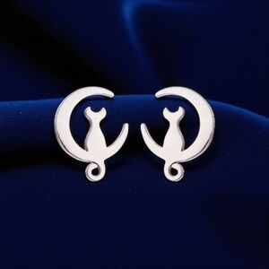 Stunning Silver Cat Moon Earrings
